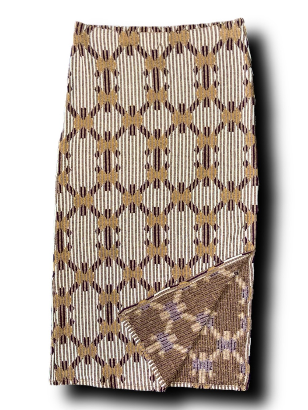 Anthropologie Boho Patterned Knit Midi Skirt in Cream and Brown